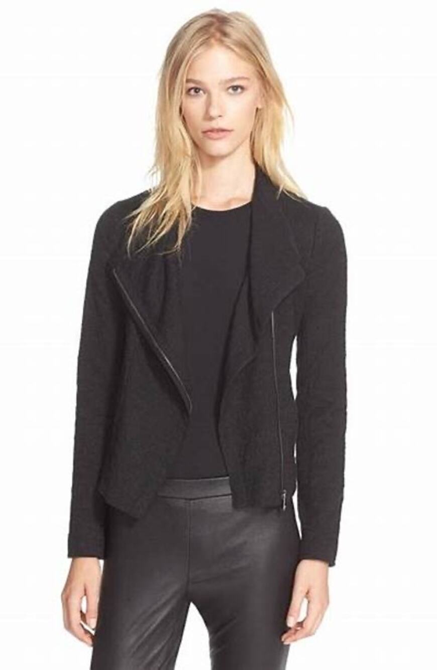VINCE Stretch Frisè Black Asymmetrical Full Zip Jacket Size XXS
